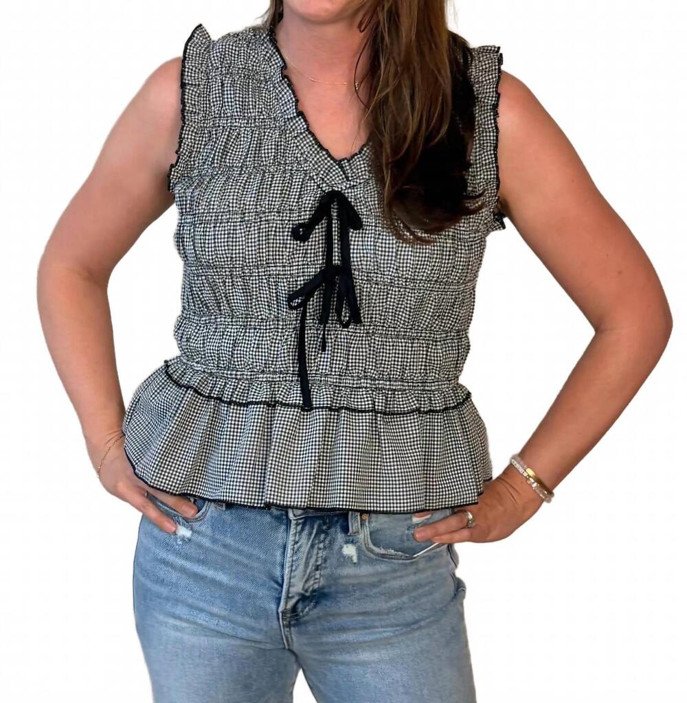 NEW STACCATO sydney gingham peplum top in black and white